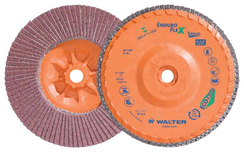 Walter Enduro-Flex 06-F 606 - 6 Inch x 5/8 Inch - 11 Type 27 60 Grit Enduro-Flex Stainless Flap Disc - eGrimesDirect